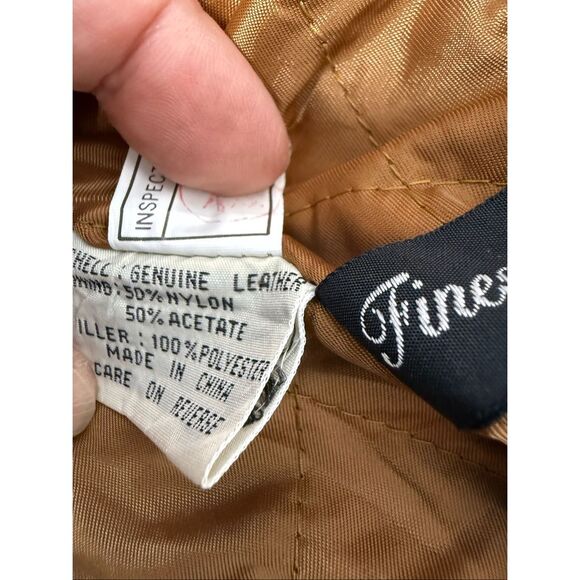 Rare Vintage Green Fields Men’s Leather Bomber Jacket Size L Lined Tan Brown - Picture 12 of 14